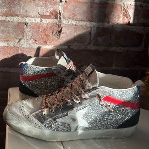 Golden Goose Mid Star Silver glitterembellished Sneakers
